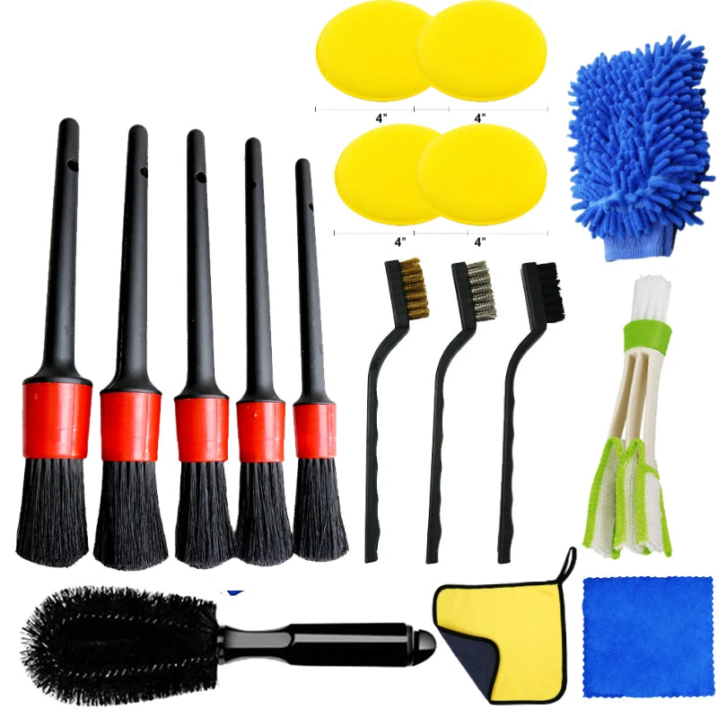 17Pcs Car Detailing Brush Set Car Cleaning Brushes Sponges Towels for Car Air Vents Rim Cleaning Dirt Dust Clean Tools